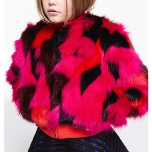Kenzo Stylish Pink and Black Kids Fur Jacket